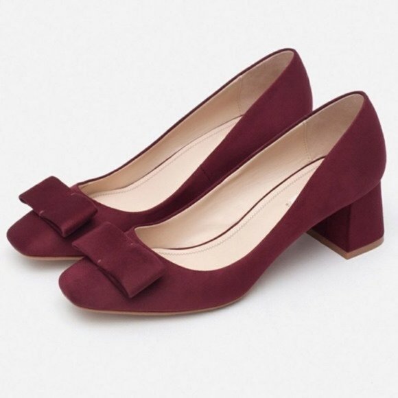 Zara Shoes - ZARA Collection Burgundy Suede Bow Block Heel Pump